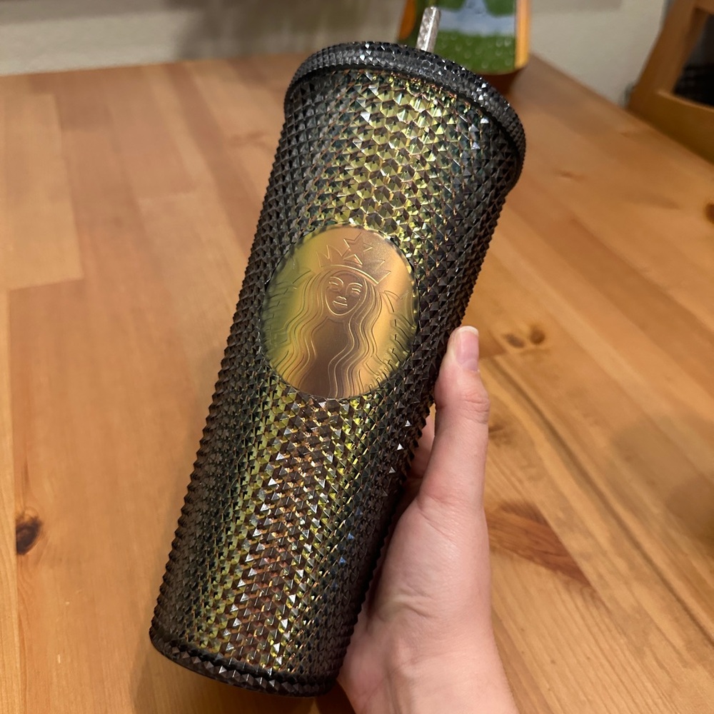 STARBUCKS Venti Tumbler Cold Cup Oil Slick Iridescent Studded Bling Fall